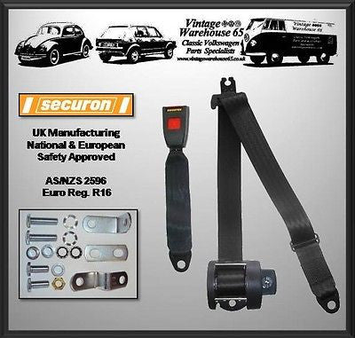 Rock And Roll Bed 3 Point Automatic Lap & Diagonal Seat Belt Kit Black