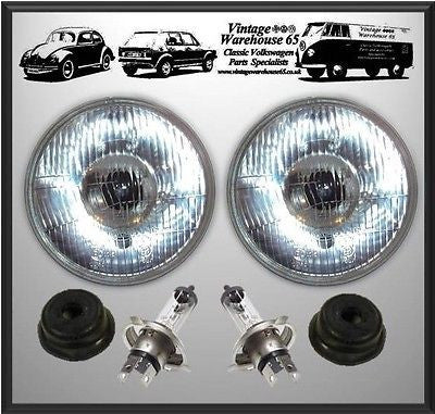 Vintage Warehouse  7" Sealed Beam Halogen Conversion 6V Headlights No Sidelights