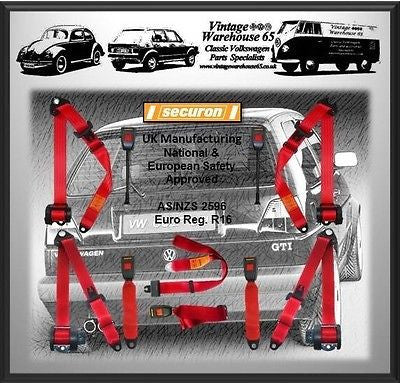 Volkswagen Golf Mk2 Gti 8v 16v Full Set Front & Rear Red Automatic Seat Belt Kit