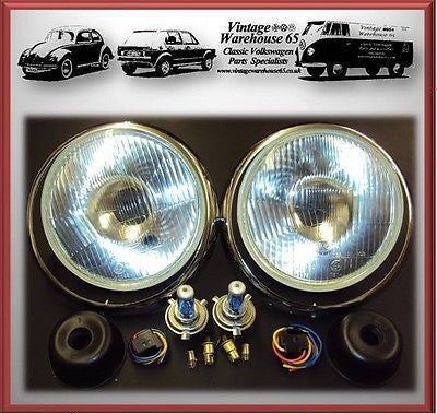 Austin Mini Xenon Halogen Headlight Sealed Beam Conversion Upgrade Kit With Trim