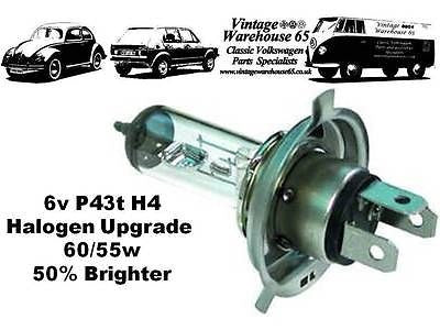 Classic Car & Vintage 6 Volt Halogen Headlight Bulb 60/55w H4 P43t