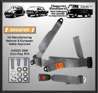 Austin 1100 1300 Saloon Estate Up >1972 Rear Static 3 Point Seat Belt Kit Grey
