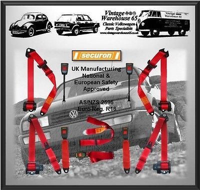 Volkswagen Corrado 16v G60 VR6 Full Set Front & Rear Red Automatic Seat Belt Kit