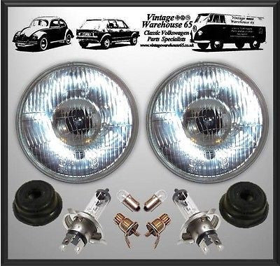 Vintage Warehouse Domed Lensed 7" Sealed Beam Halogen Conversion Headlight Units