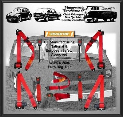 Volkswagen Transporter T3 T25 Full Set Front & Rear Red Automatic Seat Belt Kit