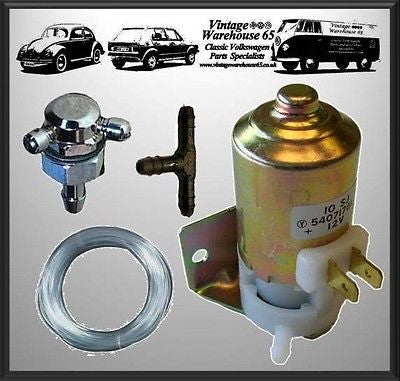 Vw T3 Varient Ghia Polo Golf Twin Chrome Washer Jet & Lucas 12v Washer Pump Kit