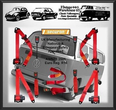 Volkswagen Transporter T2 Camper Set Front & Rear Red Automatic Seat Belt Kit
