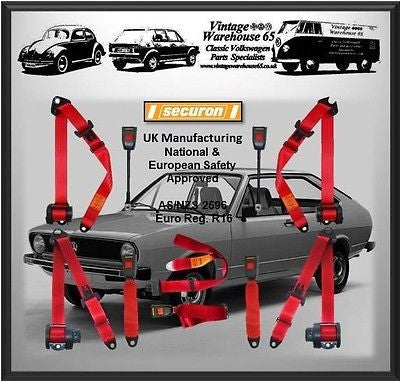 Volkswagen Passat Mk1 Full Set Front & Rear Red Automatic Seat Belt Kit